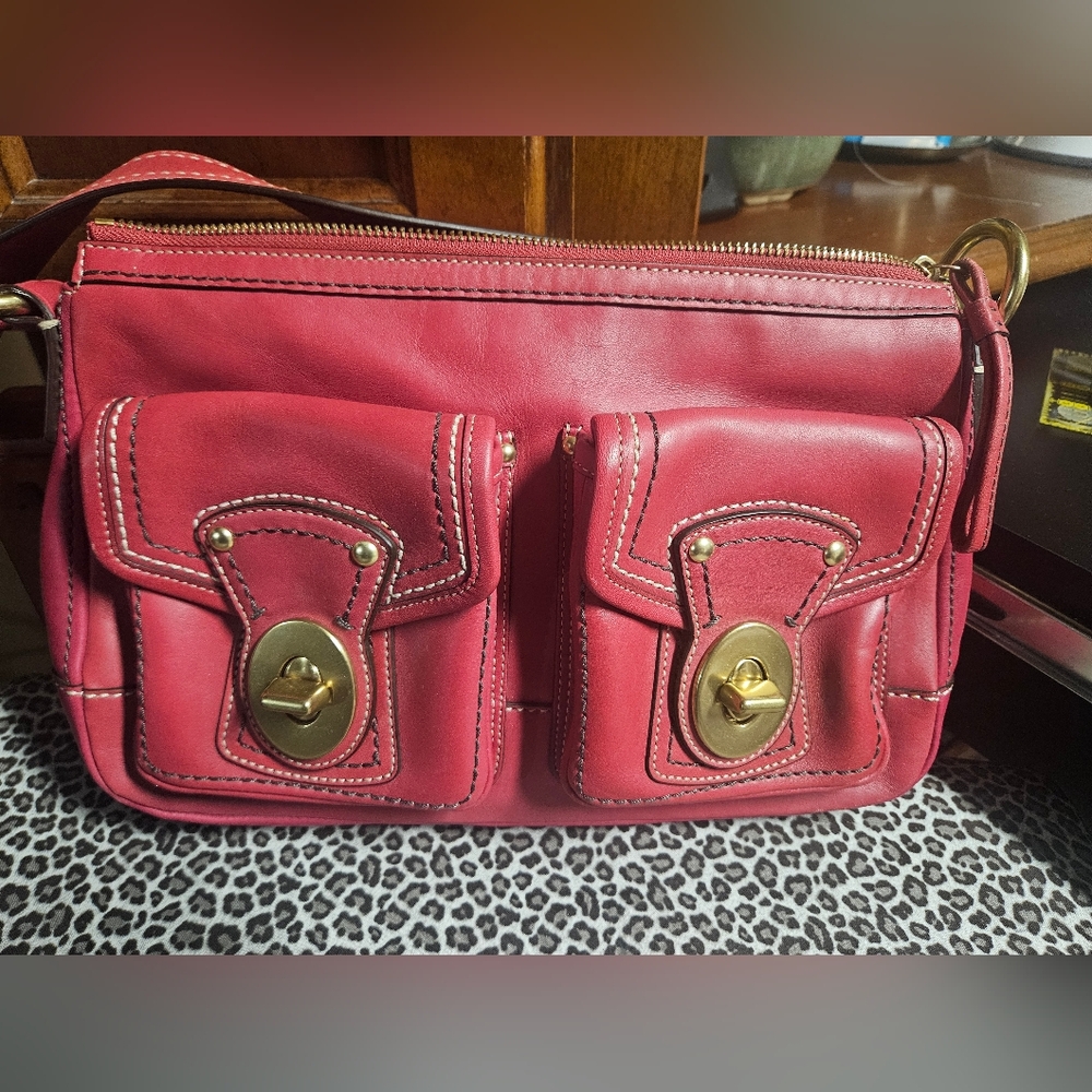 Coach Red Leather Crossbody Bag with Gold Accents